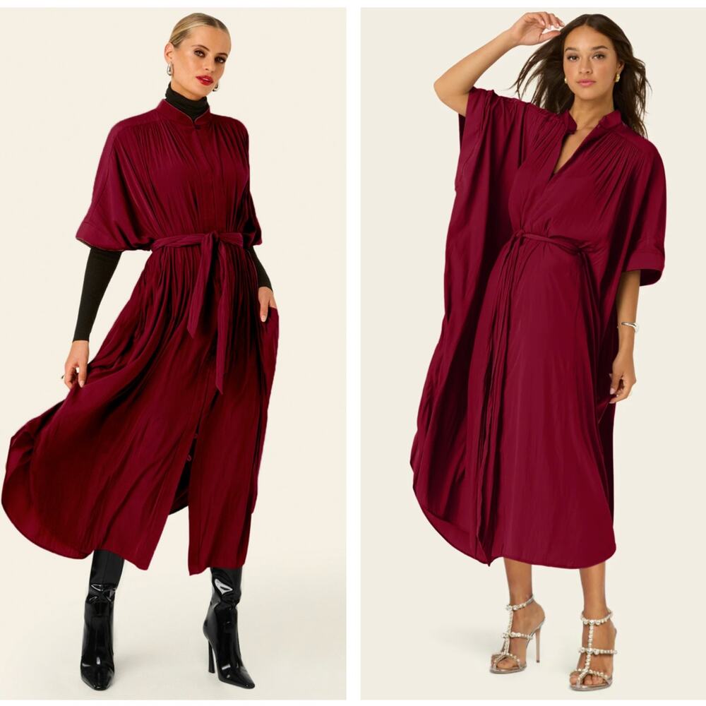 Ever By X ONE DRESS PROJECT Women's Wine Red Belted Midi Dress Grande Length